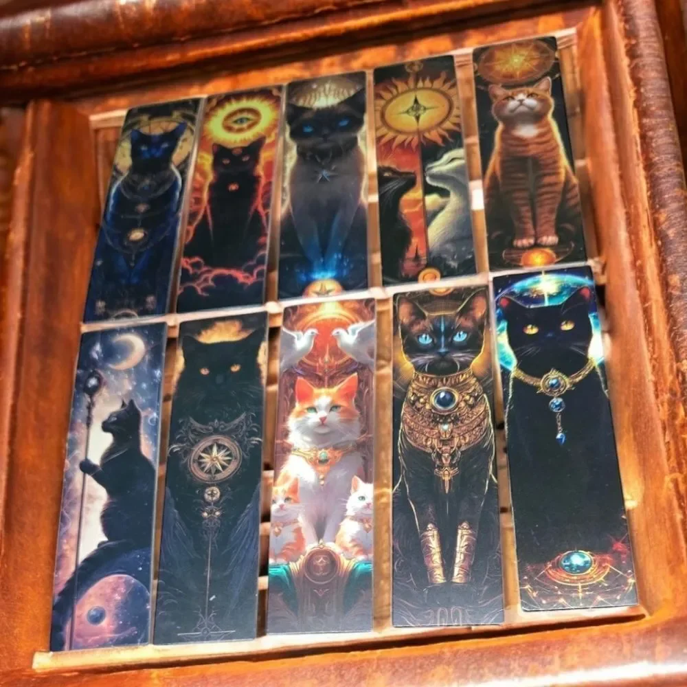 10pc Mystical Cat Tarot Bookmark Set Gothic Celestial Black Cat Reading Markers